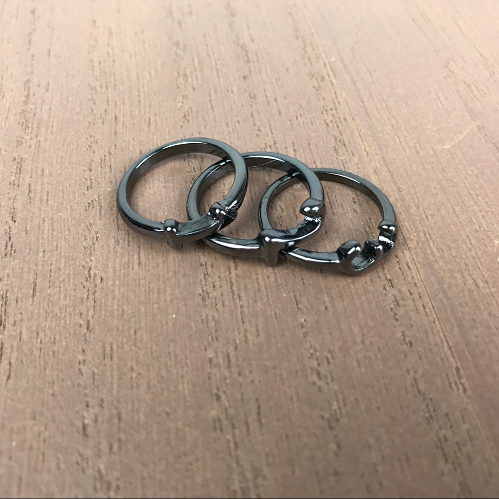 🚫SOLD🚫 NWOT 1 2 3 Dark Silver Number Stacking Rings Minimalist Size 6 Gunmetal - Picture 4 of 13